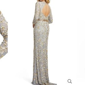 Mac Duggal Sequin High-Neck Long-Sleeve Gown